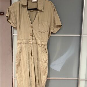 Zara Beige Button-Up Jumpsuit